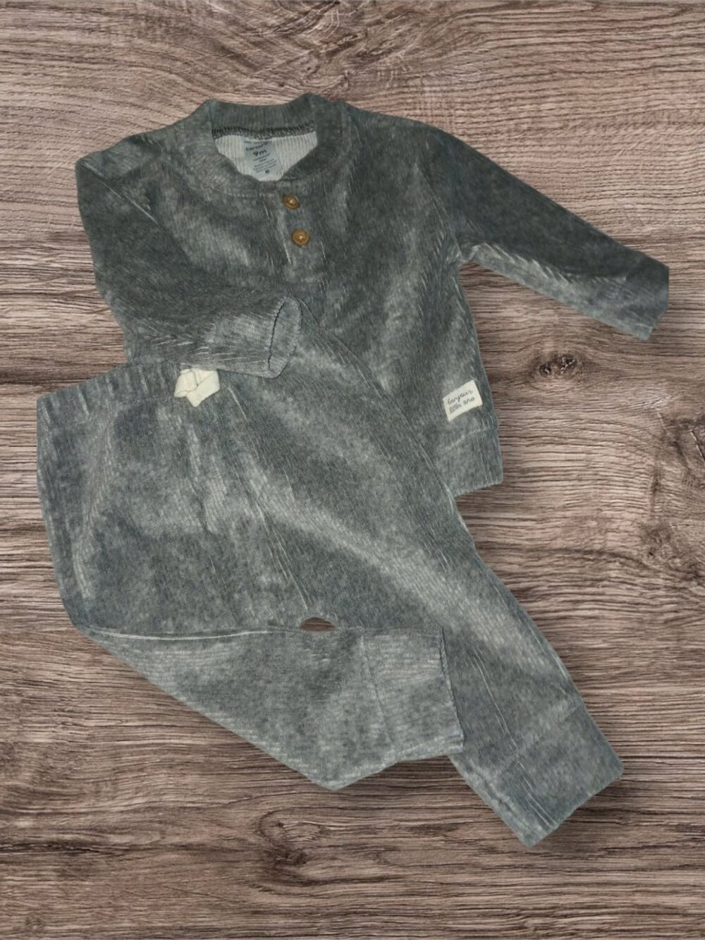 Carter's Baby 9 Months Velour 2 Piece Outfit Set Gray Long Sleeve Pants